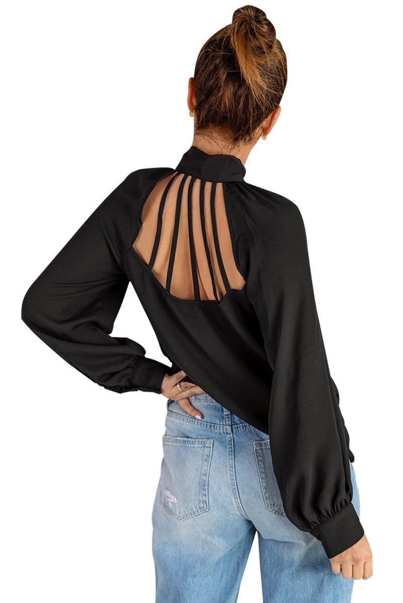 Tie Neck Strappy Back Shirt - TapLike