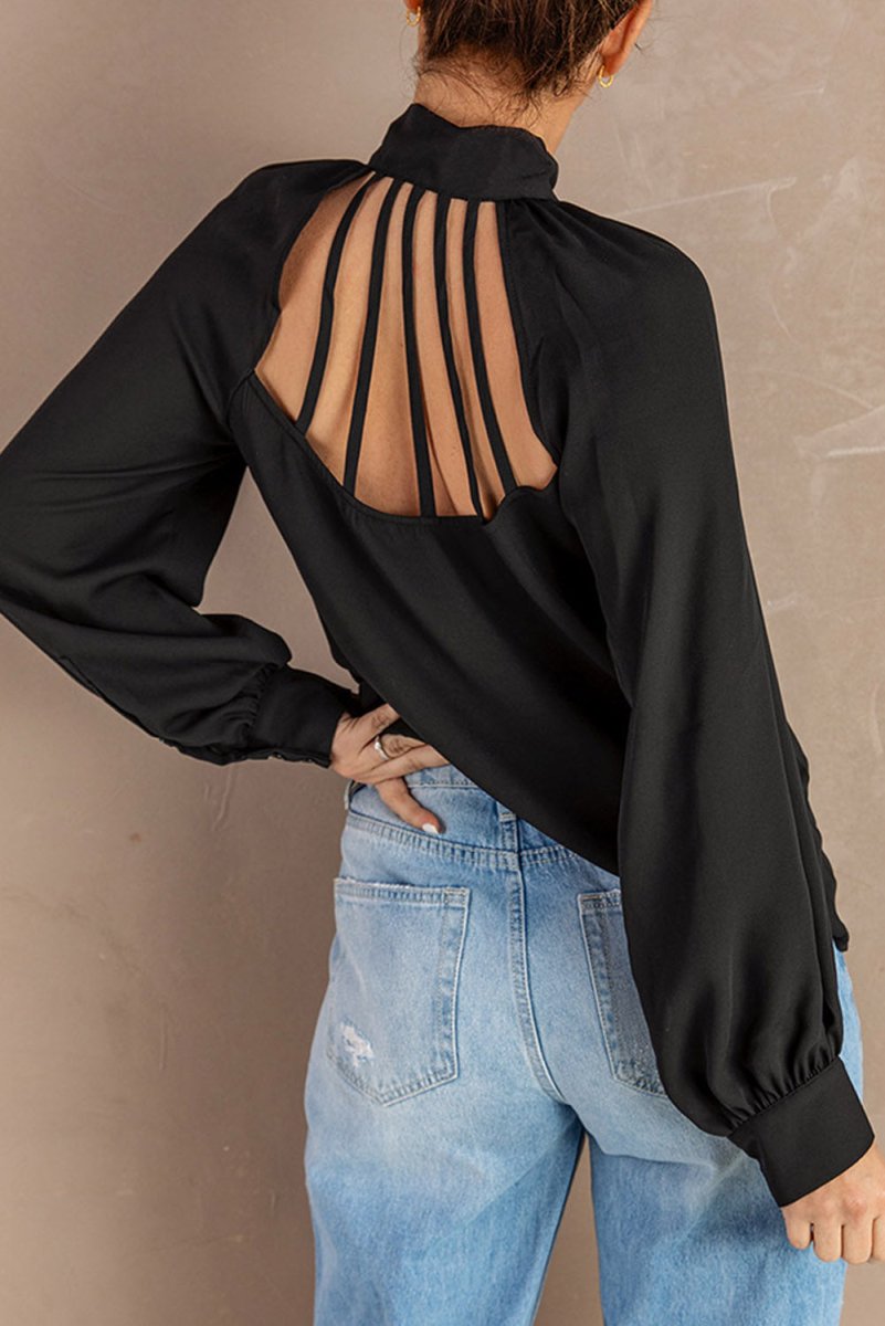 Tie Neck Strappy Back Shirt - TapLike