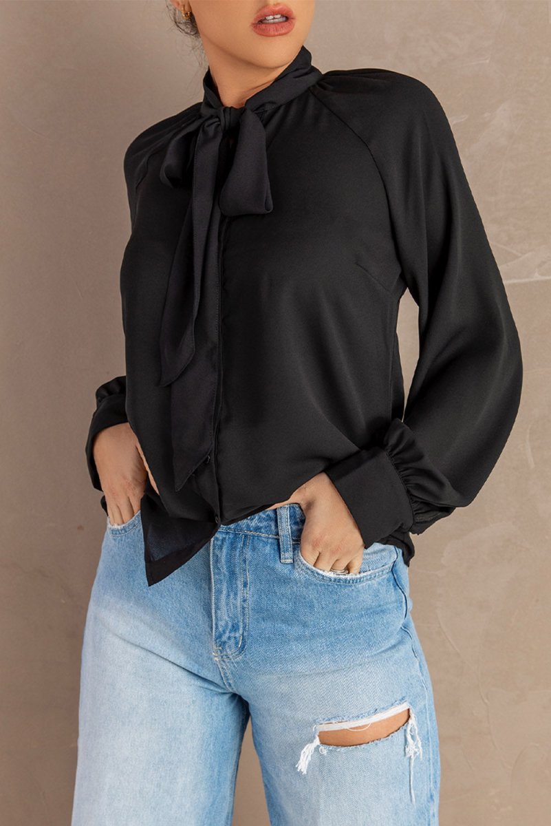 Tie Neck Strappy Back Shirt - TapLike