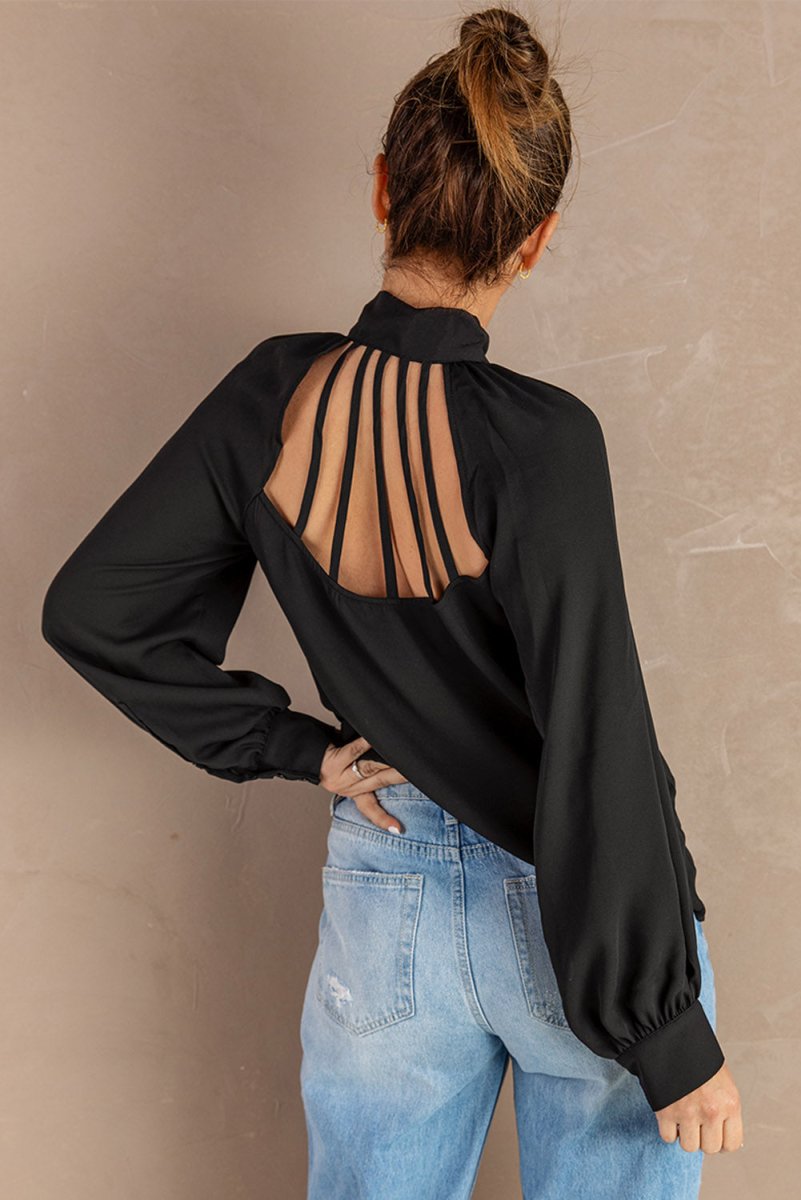 Tie Neck Strappy Back Shirt - TapLike