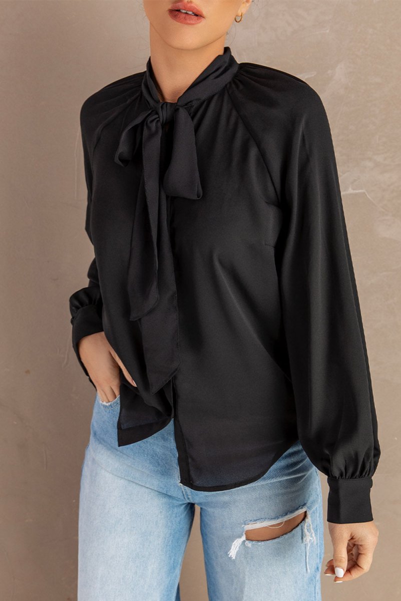 Tie Neck Strappy Back Shirt - TapLike