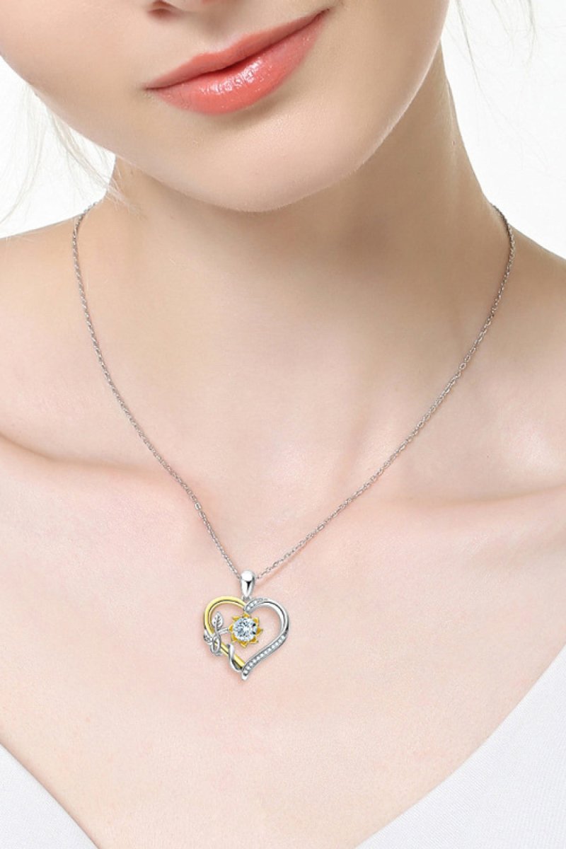Two-Tone 1 Carat Moissanite Heart Pendant Necklace - TapLike