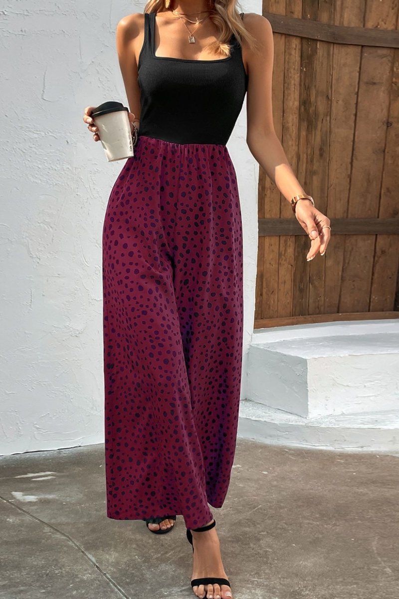 Two-Tone Square Neck Wide Leg Jumpsuit - Taplike