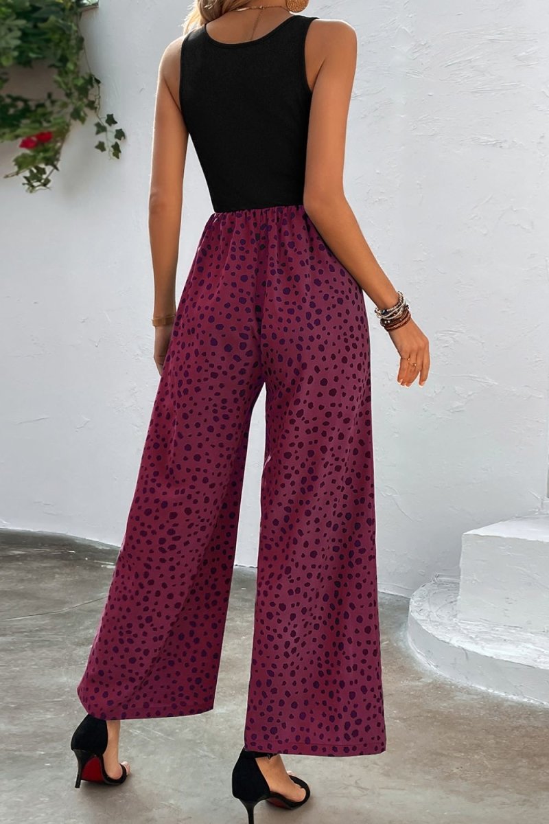 Two-Tone Square Neck Wide Leg Jumpsuit - Taplike