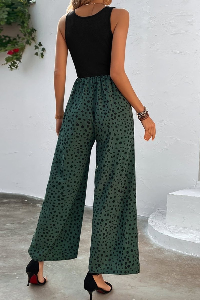 Two-Tone Square Neck Wide Leg Jumpsuit - Taplike