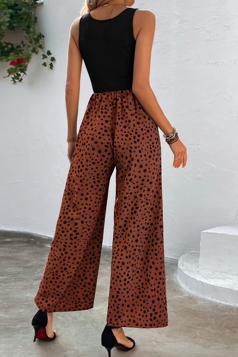 Two-Tone Square Neck Wide Leg Jumpsuit - Taplike