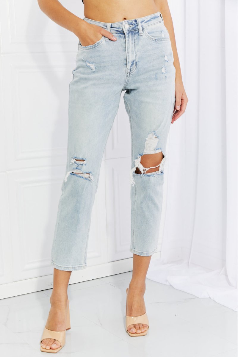 VERVET Stand Out Full Size Distressed Cropped Jeans - TapLike