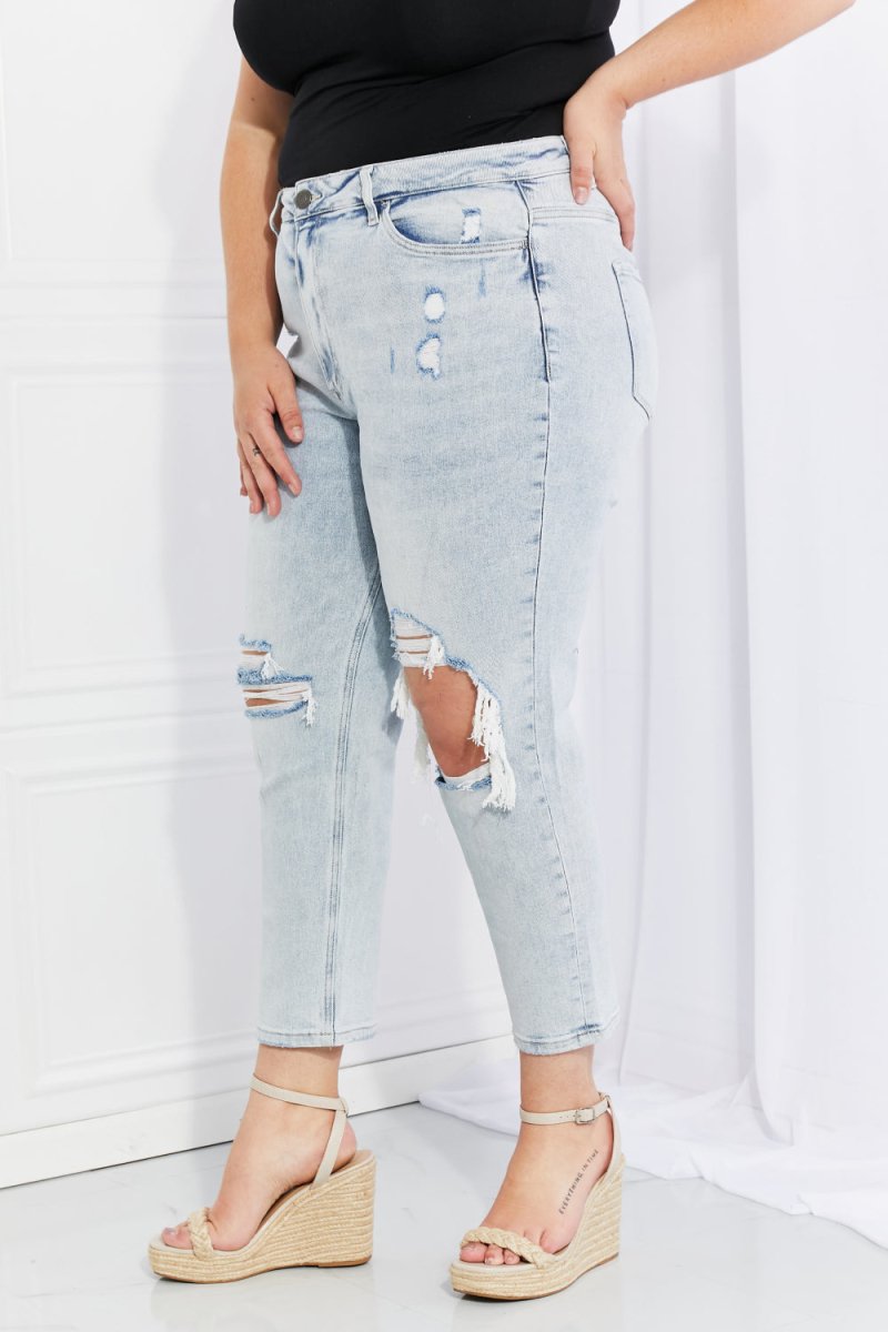 VERVET Stand Out Full Size Distressed Cropped Jeans - TapLike