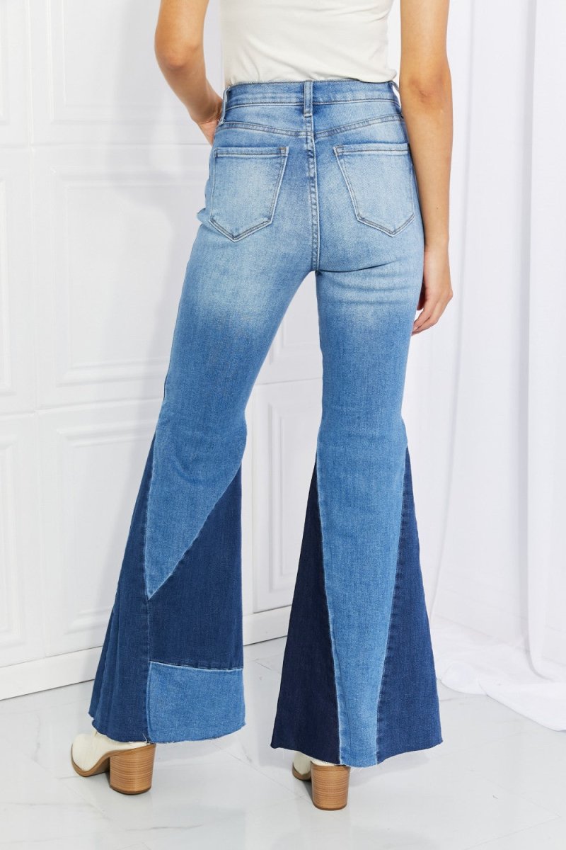 Vibrant Sienna Full Size Color Block Flare Jeans 10010005401 - TapLike