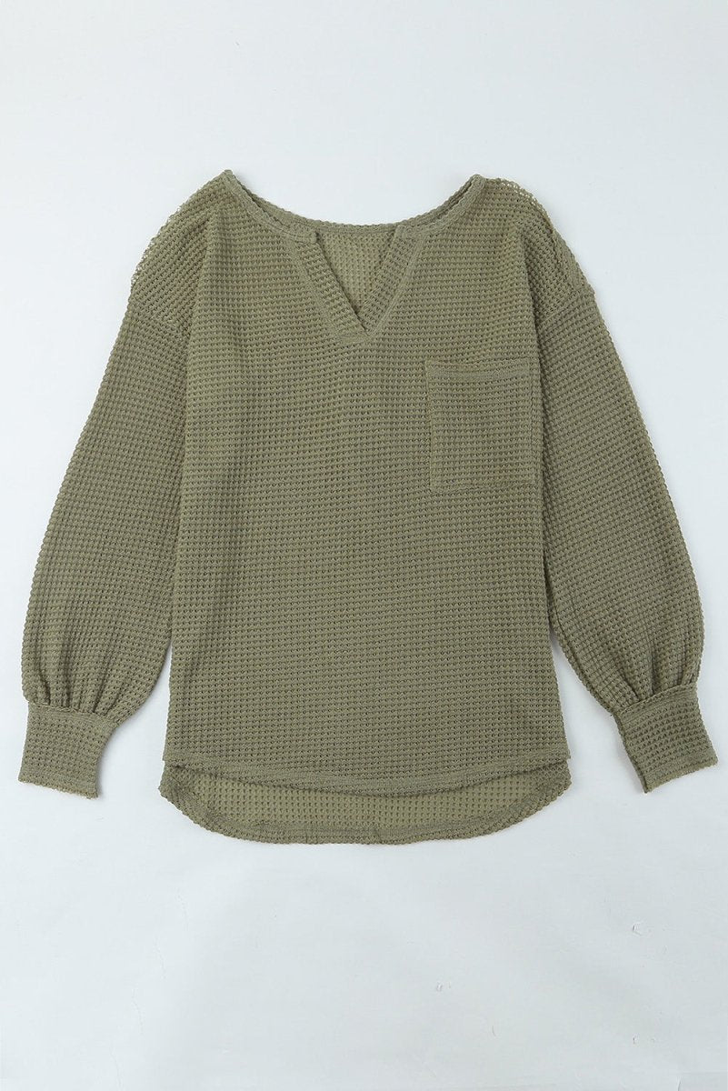 Waffle-Knit Notched High-Low Top - TapLike