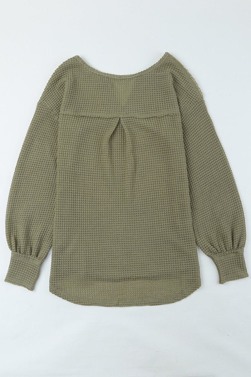 Waffle-Knit Notched High-Low Top - TapLike