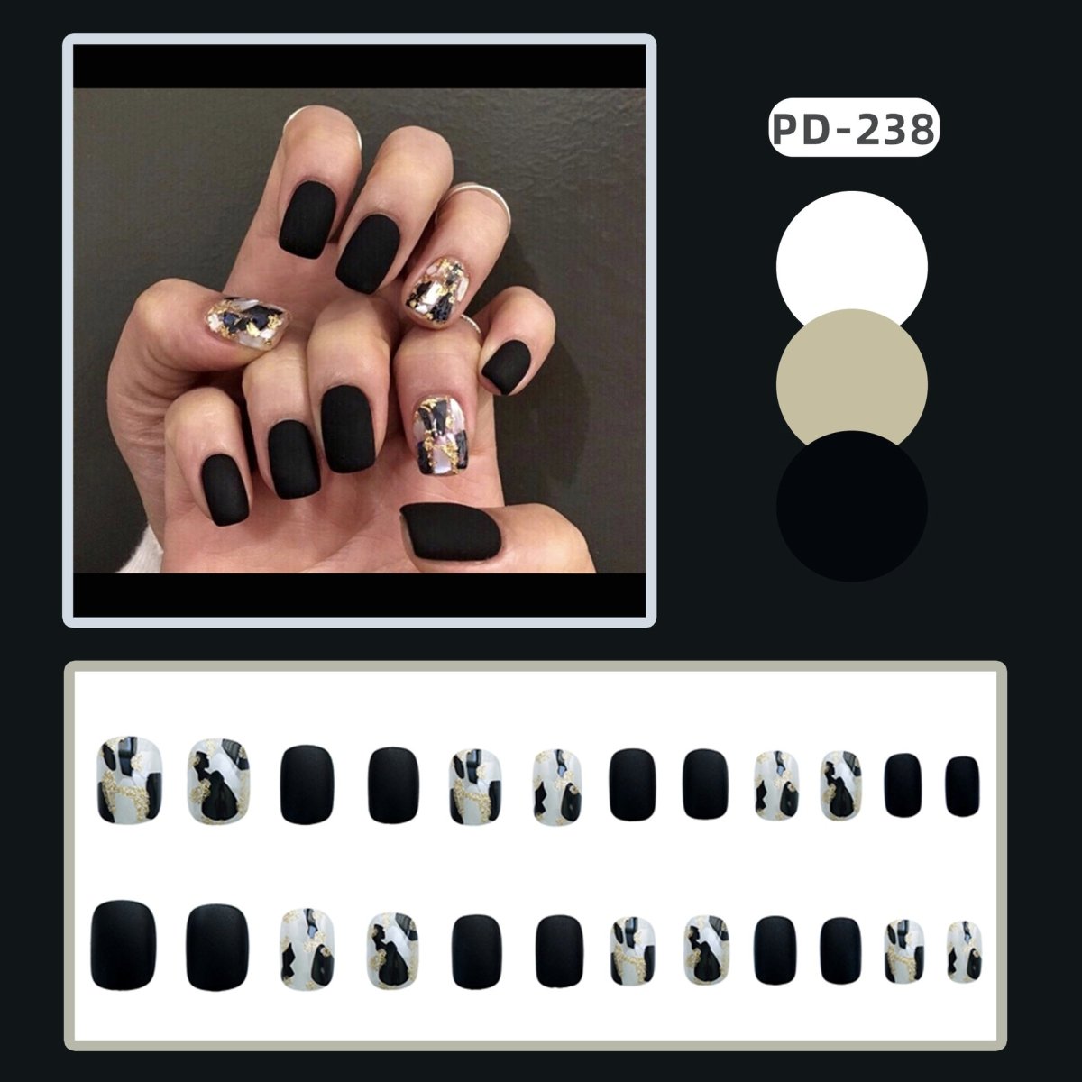 Wearing Black Frosted Shell Fake Nails - TapLike