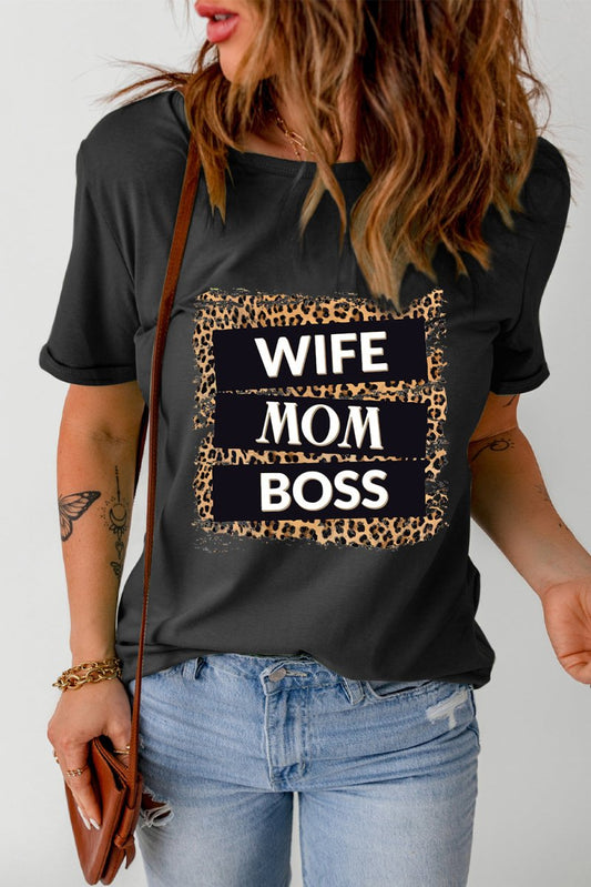 WIFE MOM BOSS Leopard Graphic Tee - TapLike