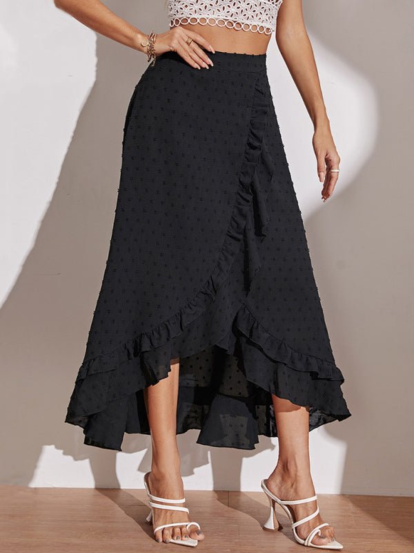 Women's Black irregular ruffle maxi skirt - Taplike