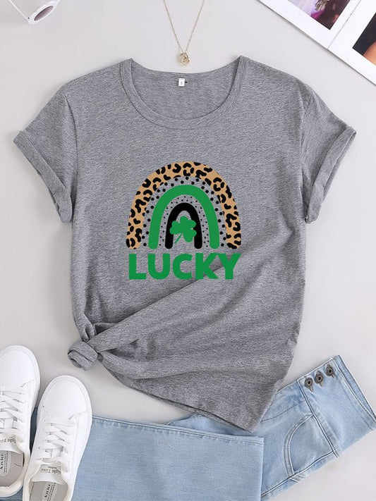 Women's Four-leaf Clover Tee Rainbow Lucky T-shirt - Taplike