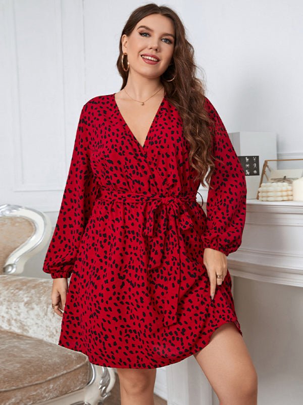 Women’s Plus Size Long Sleeve Faux Animal Print Wrap Sequin Dress - TapLike