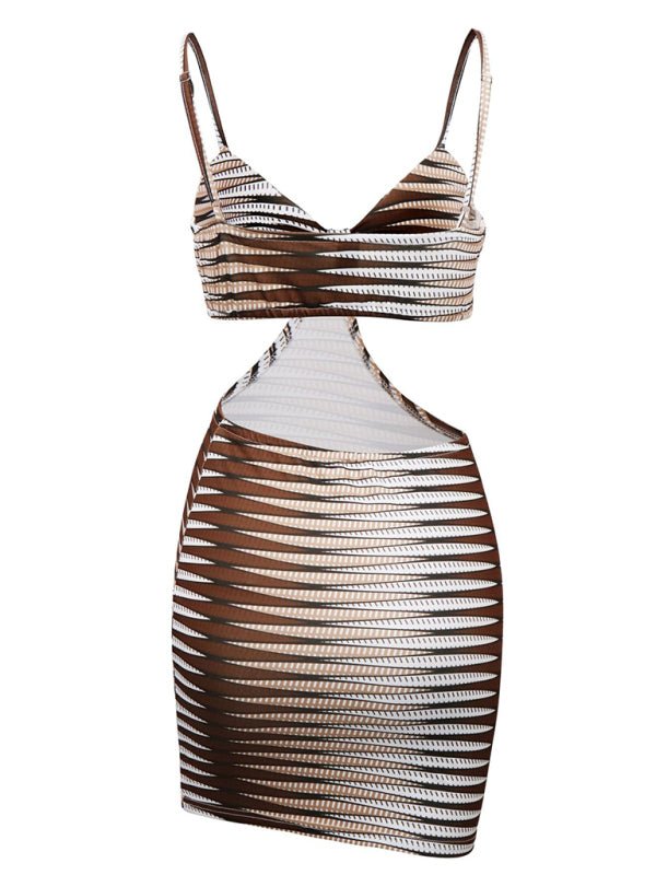 Women's sleeveless off -back hollow striped camisling hip dress FSZW06624 - TapLike