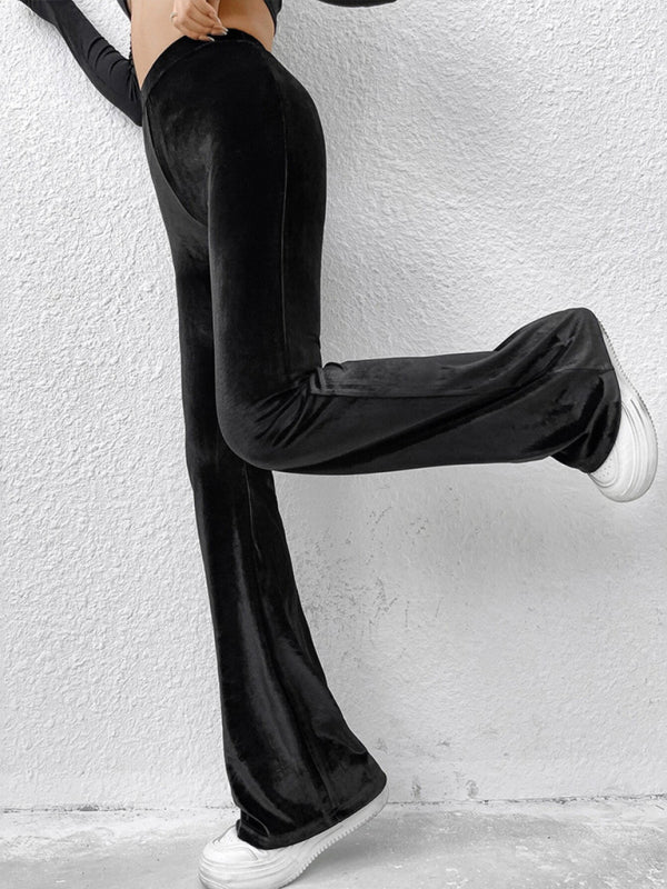 Women's Solid Color High Waist Velvet Flare Leggings - Taplike