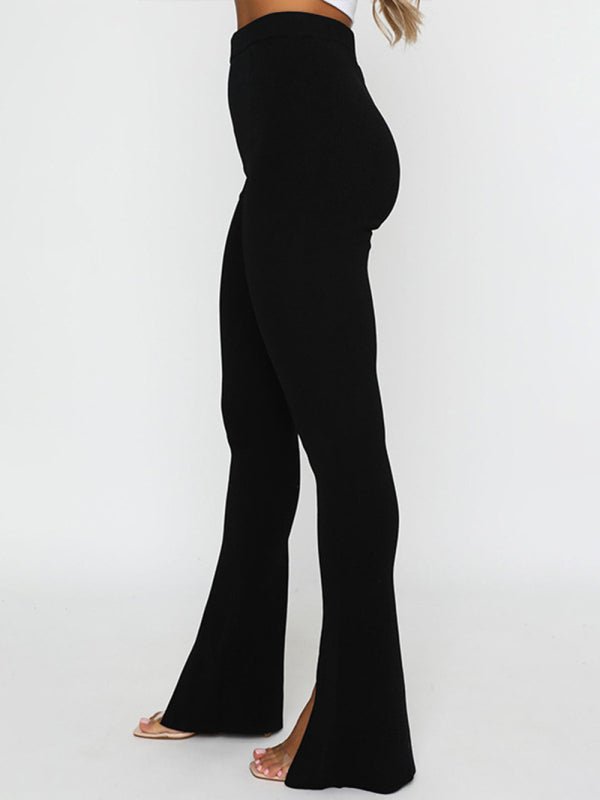 Women's Solid Color Slit Hem Flare Trousers - Taplike