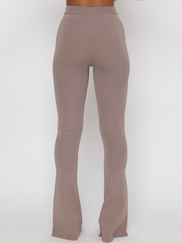 Women's Solid Color Slit Hem Flare Trousers - Taplike