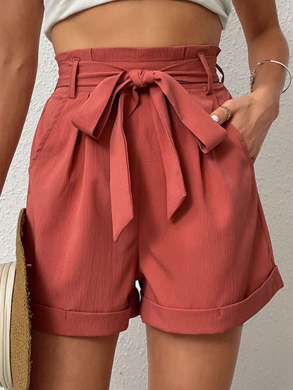 Women’s Solid Color Tie Waist Knit Shorts - Taplike