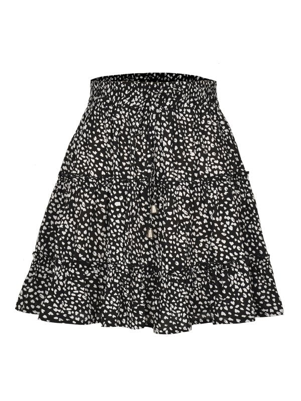 Women's Solid Color Tiered Ruffle Waist Tie Mini Skirt FSZW12056 - TapLike