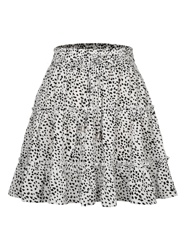 Women's Solid Color Tiered Ruffle Waist Tie Mini Skirt FSZW12056 - TapLike