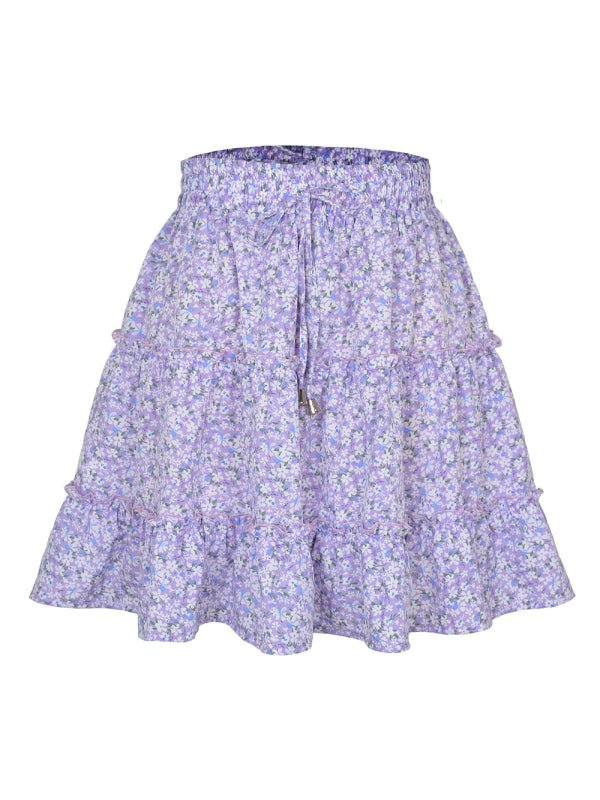 Women's Solid Color Tiered Ruffle Waist Tie Mini Skirt FSZW12056 - TapLike
