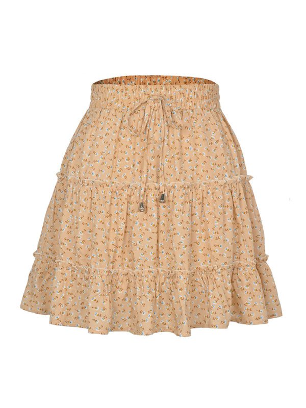 Women's Solid Color Tiered Ruffle Waist Tie Mini Skirt FSZW12056 - TapLike