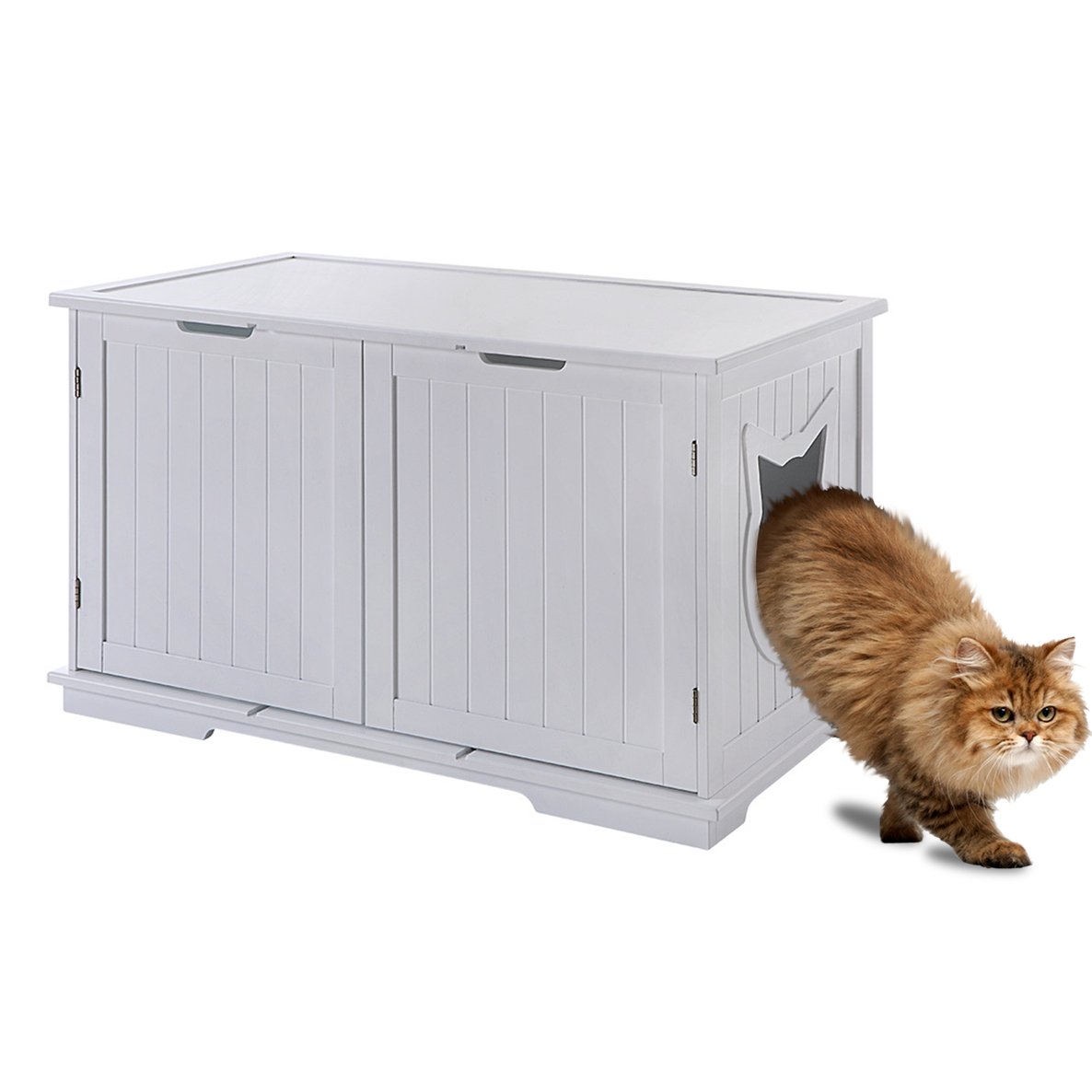 X-Large Cat Washroom Bench Litter Box Enclosure Furniture Box House - Taplike