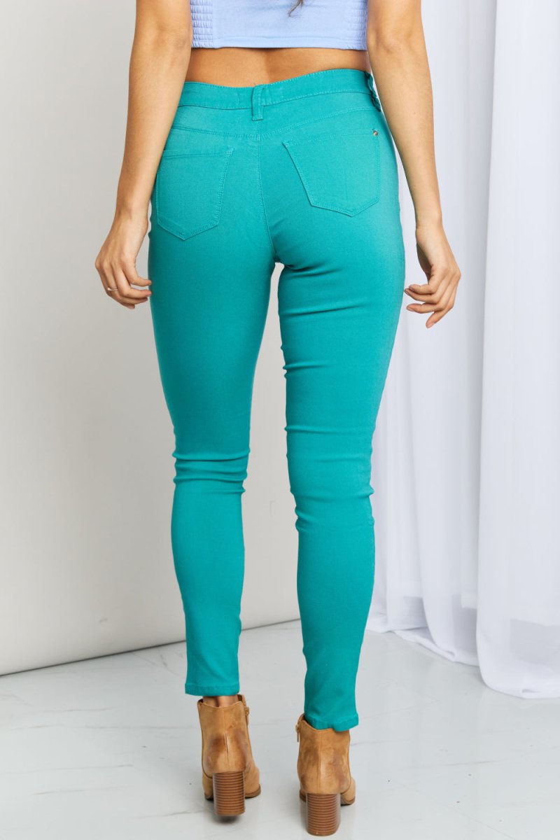 YMI Jeanswear Kate Hyper-Stretch Full Size Mid-Rise Skinny Jeans in Sea Green | TLU436 - TapLike