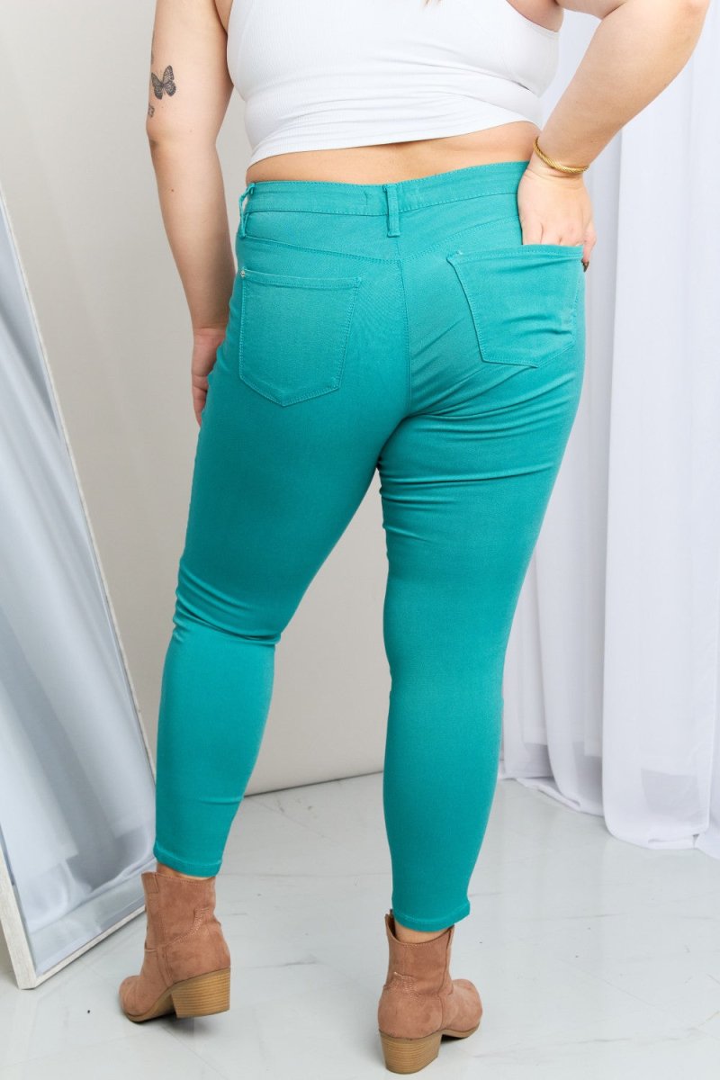 YMI Jeanswear Kate Hyper-Stretch Full Size Mid-Rise Skinny Jeans in Sea Green | TLU436 - TapLike