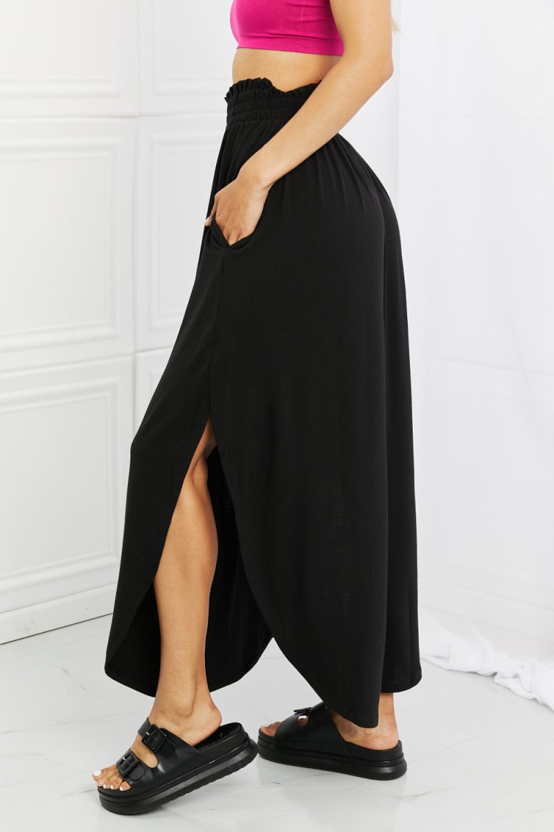 Zenana It's My Time Full Size Side Scoop Scrunch Skirt in Black - Taplike