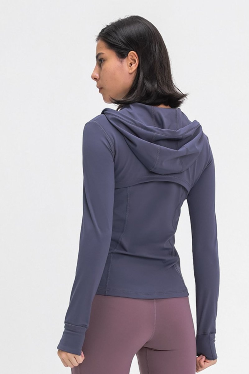 Zip Up Drawstring Detail Hooded Sports Jacket - TapLike
