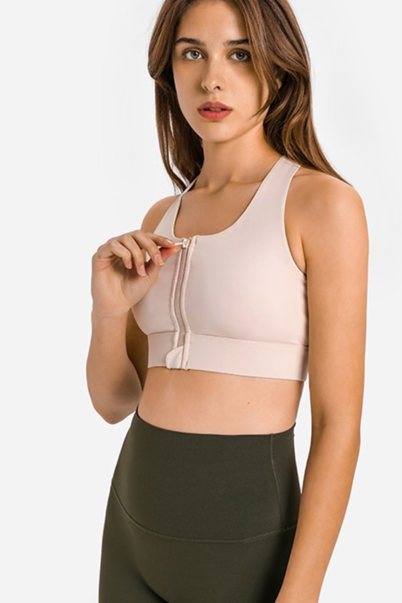 Zip Up Racerback Sports Bra - TapLike