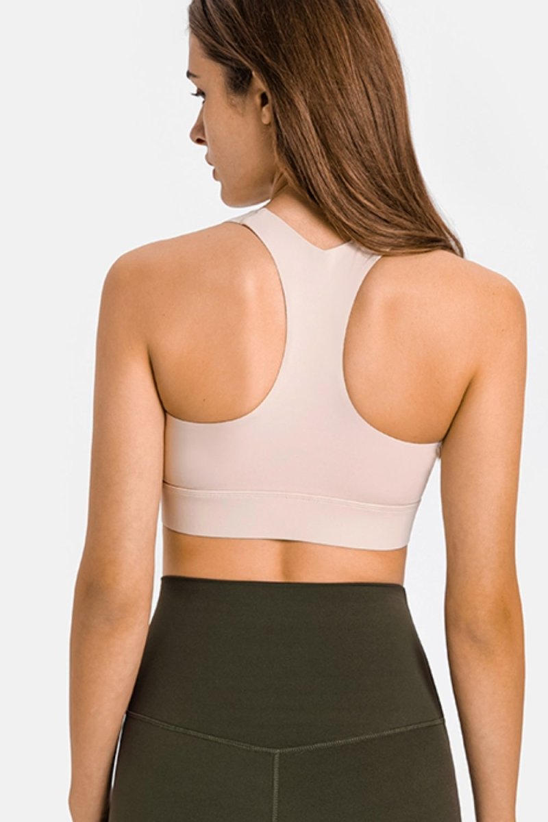 Zip Up Racerback Sports Bra - TapLike