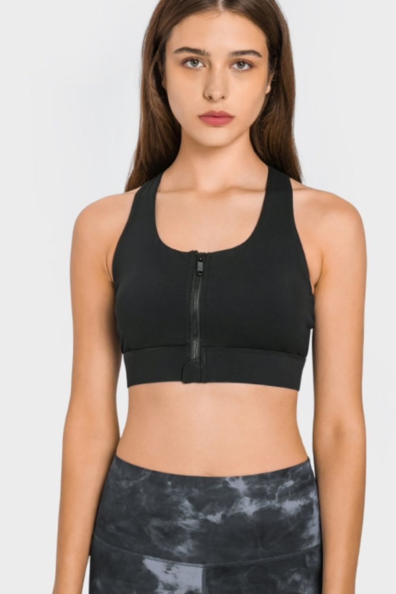 Zip Up Racerback Sports Bra - TapLike