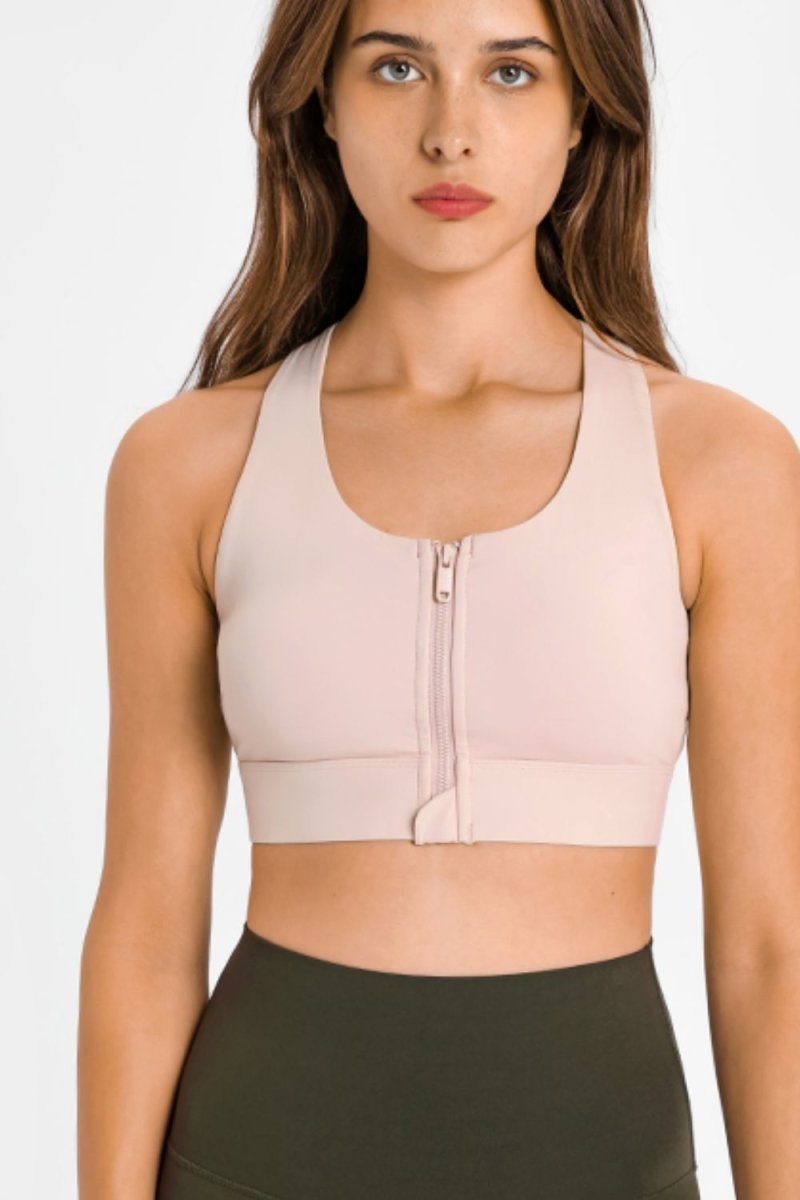 Zip Up Racerback Sports Bra - TapLike