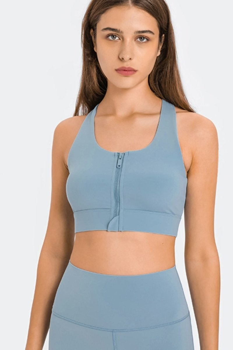 Zip Up Racerback Sports Bra - TapLike