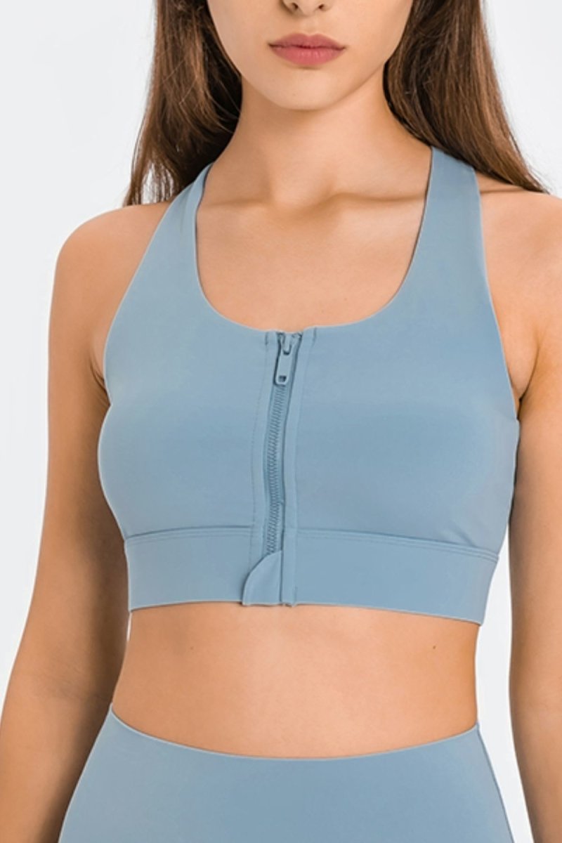 Zip Up Racerback Sports Bra - TapLike