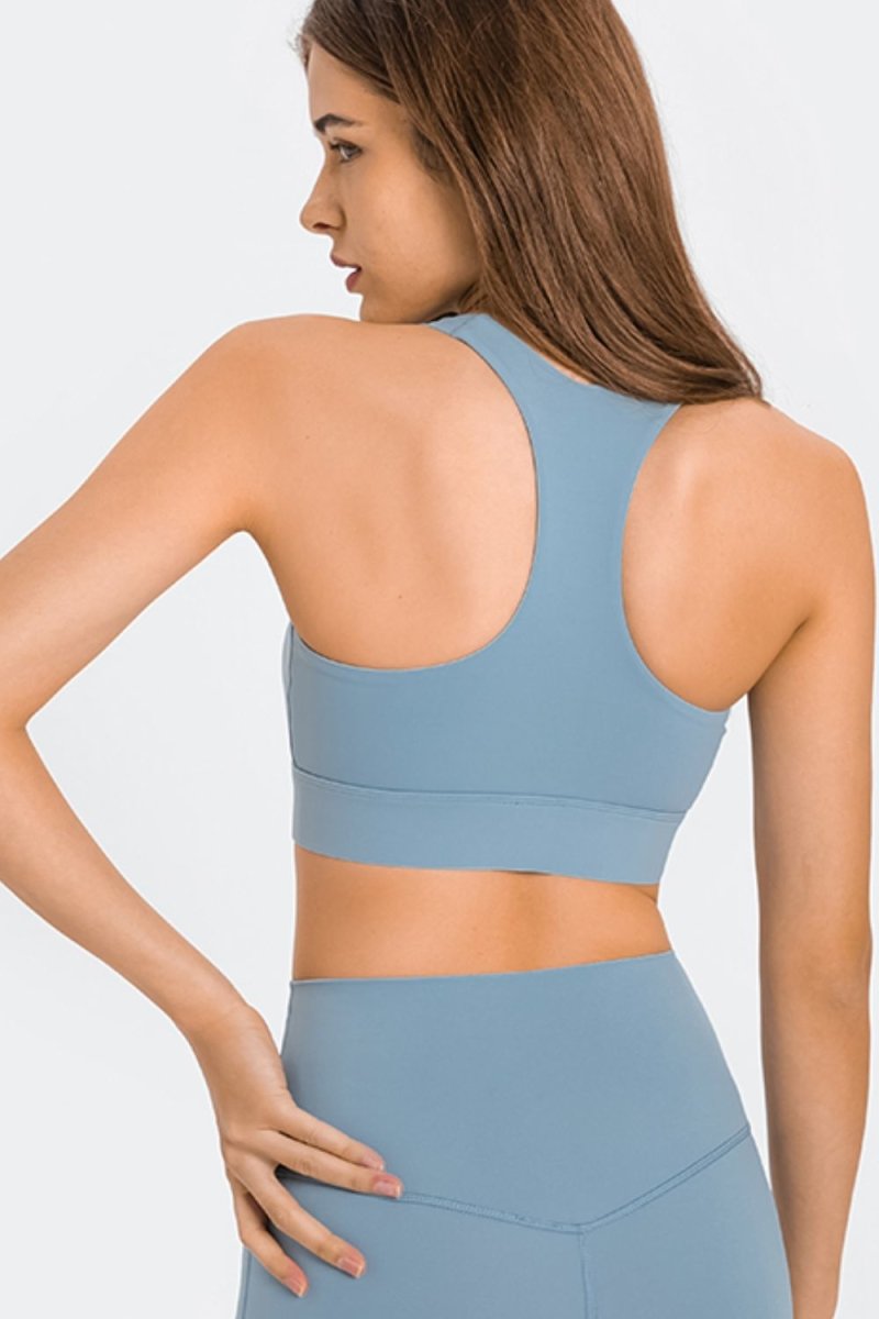 Zip Up Racerback Sports Bra - TapLike