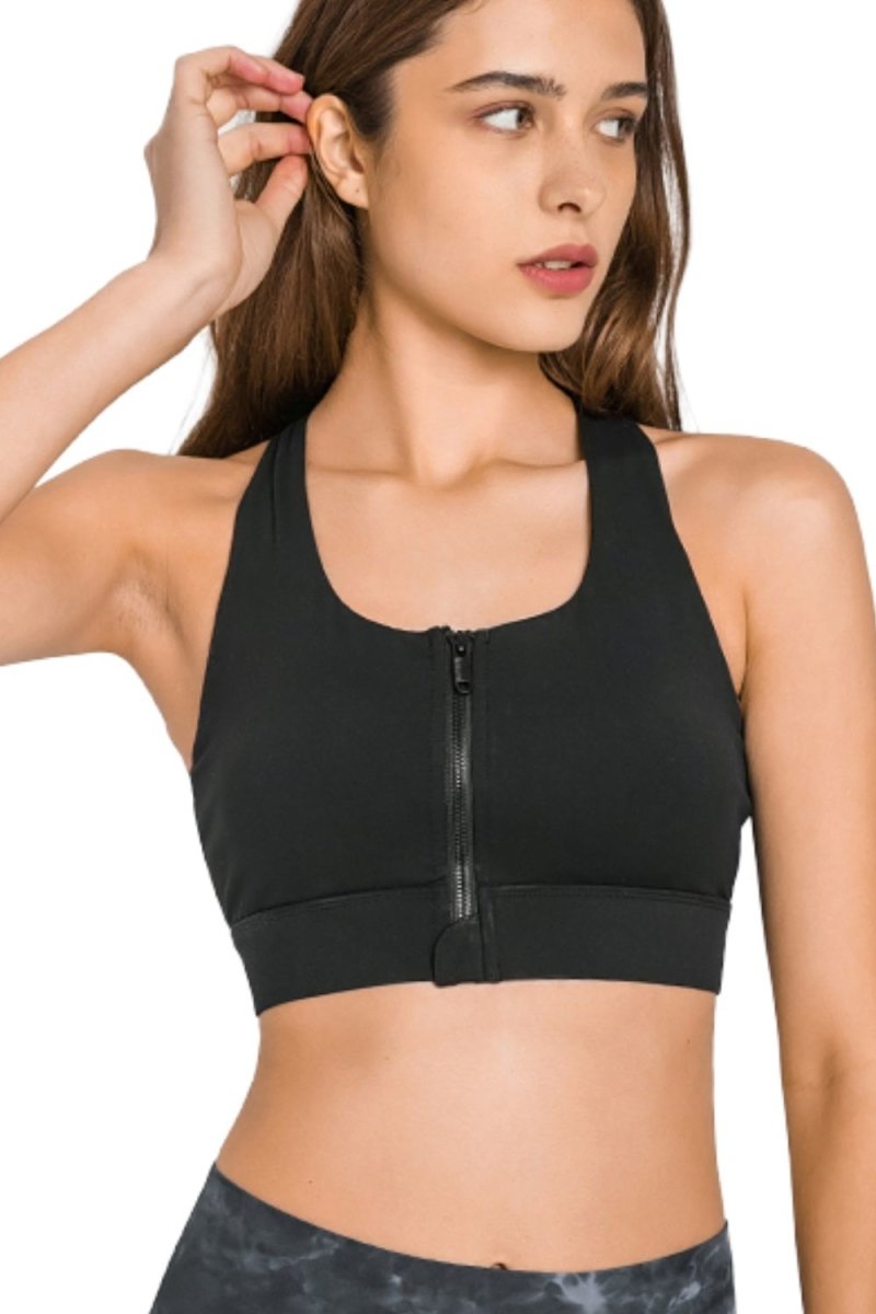 Zip Up Racerback Sports Bra - TapLike