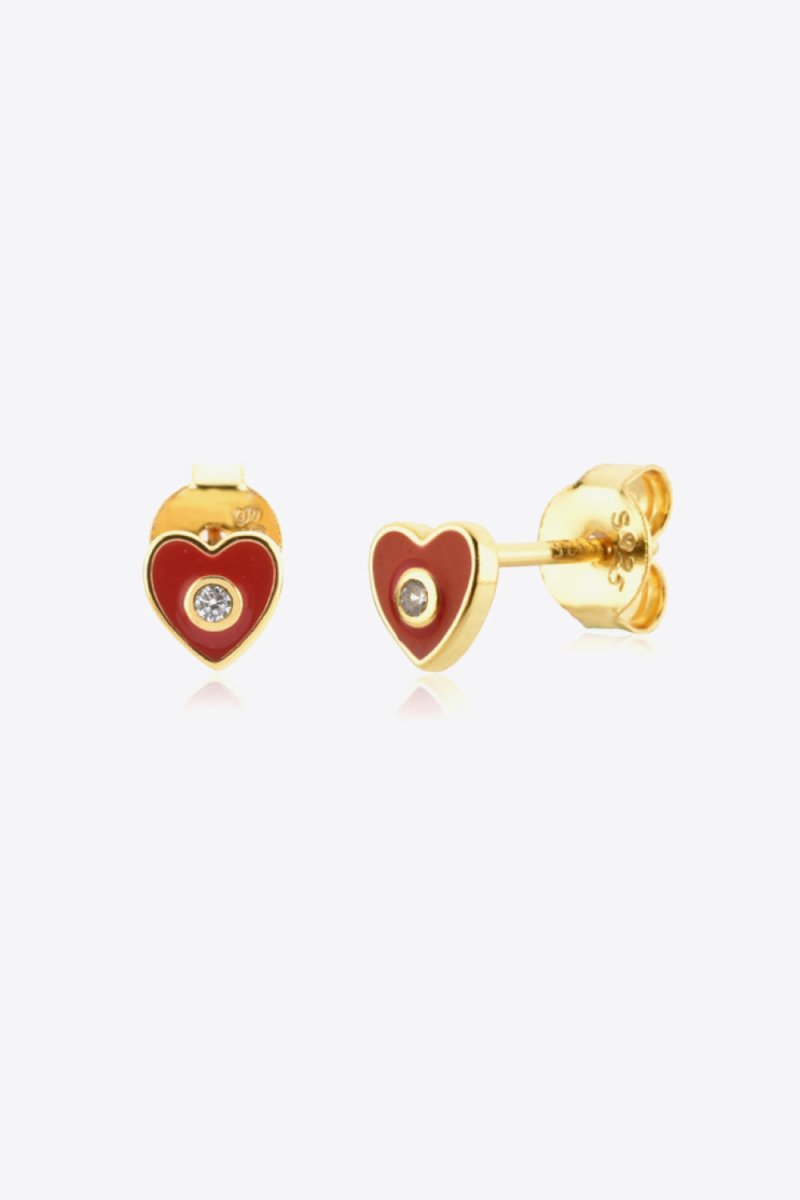 Zircon 925 Sterling Silver Heart Stud Earrings - Taplike